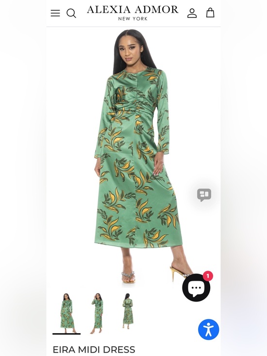Alexia Admor Dresses & Skirts - Alexia Admor Green Satin Midi Dress with Yellow Floral Print